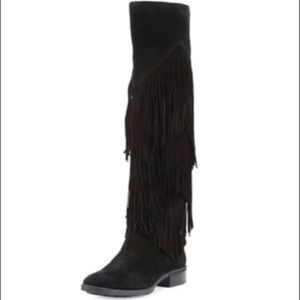SamEdelman black pendra kid suede fringe tall boot